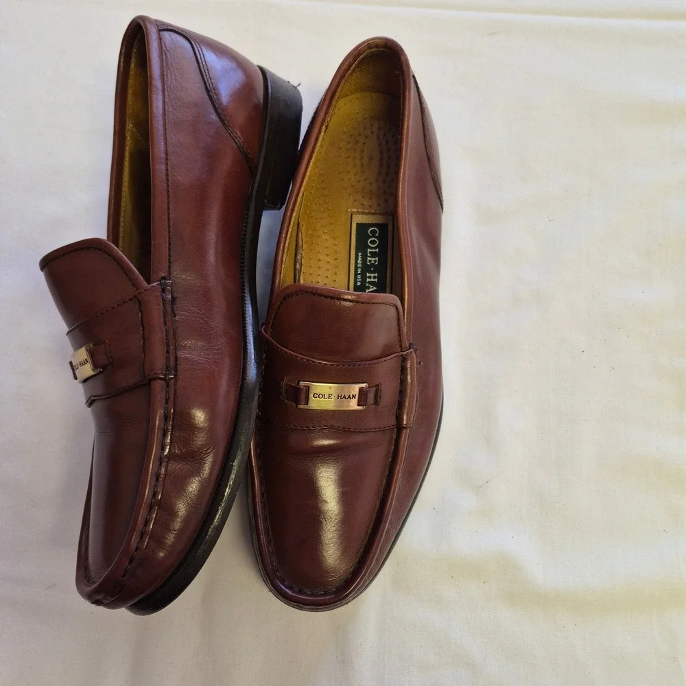 Cole Haan Mens Brown Leather Loafers Dress Shoes Size 8 D Made in USA